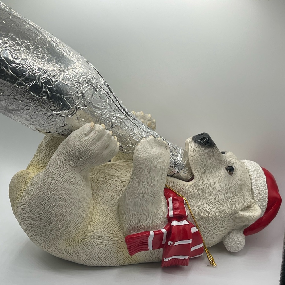 Wild Eye Designs: Polar Bear Wine Bottle Holder with Red Christmas Hat & Scarf